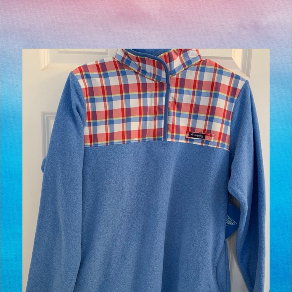 Columbia Plaid Overlay Fleece Pullover NWT Medium
